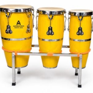 ALIMSON EXIM yellow 3-piece conga drum set with chrome hardware and stand